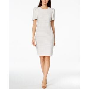 Calvin Klein Short Puff Sleeve White Striped Dress Sz 6